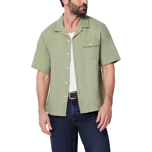 Amazon Essentials Men's Relaxed-Fit Short Sleeve Linen Blend Shirt