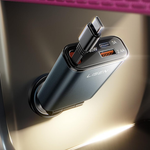 LISEN 72W Max Built-in Retractable USB-C Cable Car Charger With USB-A/C Ports