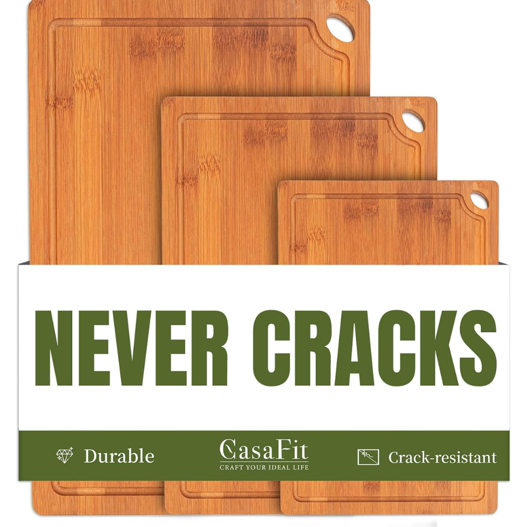 3-Piece Organic Bamboo Cutting Kitchen Board Set