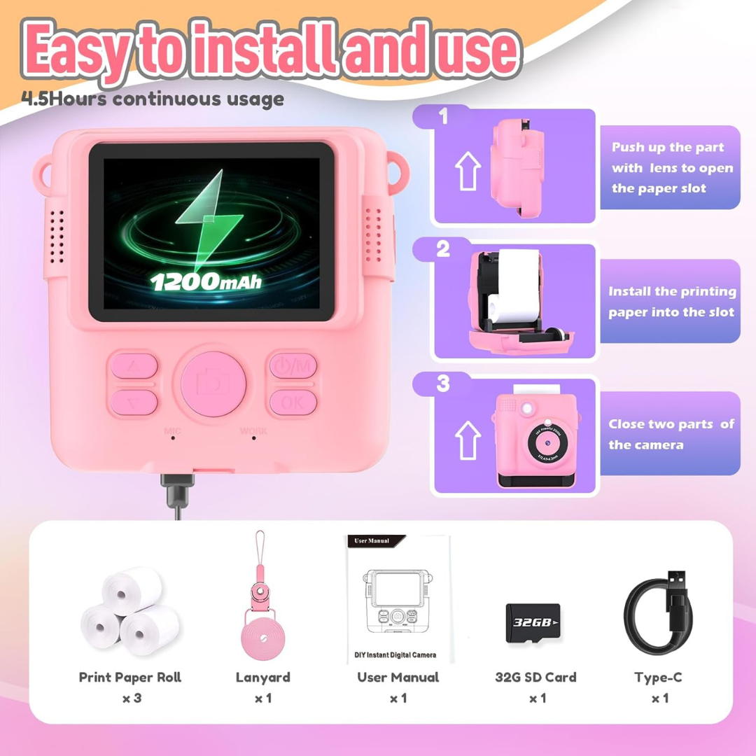 Esoxoffore Kids Portable HD Digital Instant Print Camera