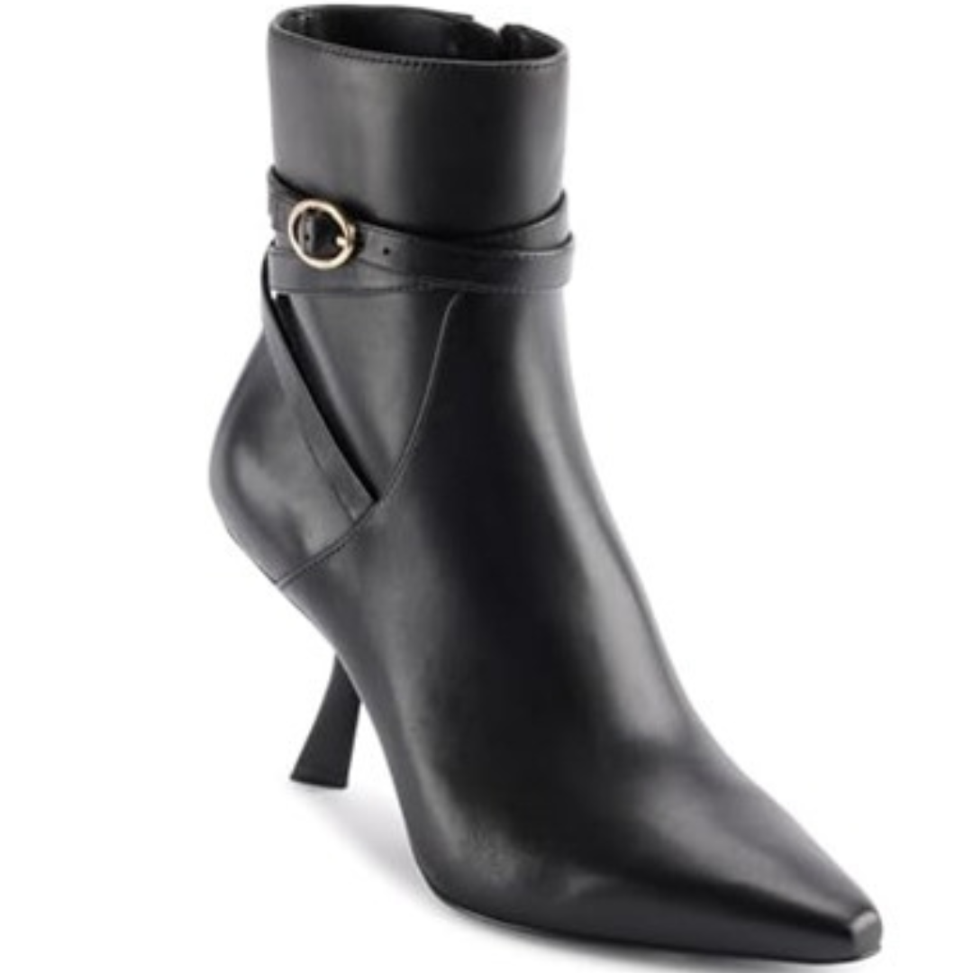 Women's Karly Pointed Toe Heeled Ankle Bootie With Belt Detail