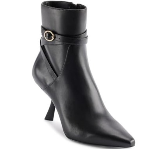 Women's Karly Pointed Toe Heeled Ankle Bootie With Belt Detail
