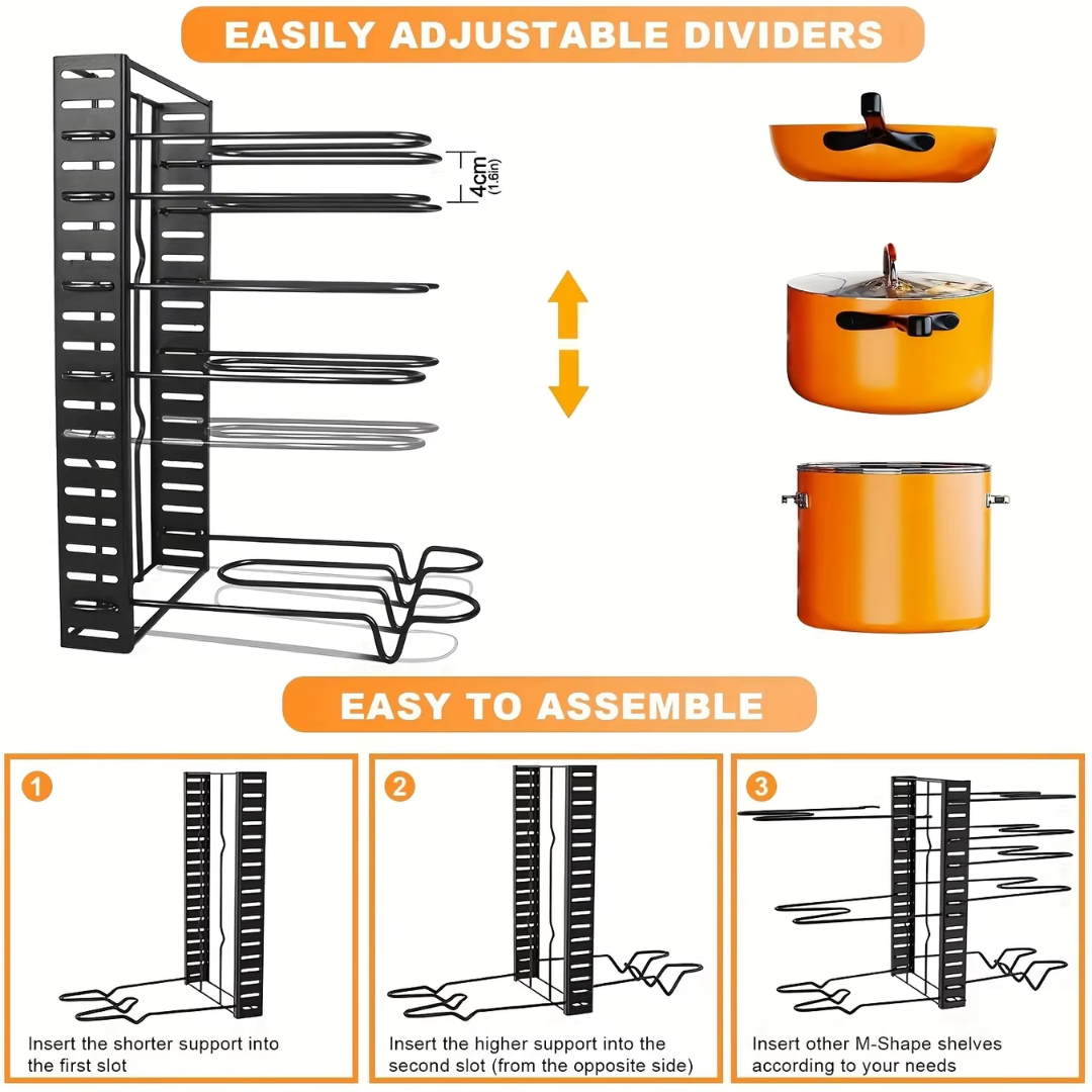 8-Tier Space-Saving Pot and Pan Organizer Rack