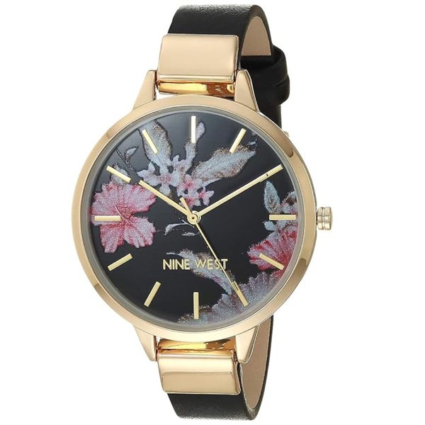 Nine West Women's Floral Dial Smooth Strap Watch