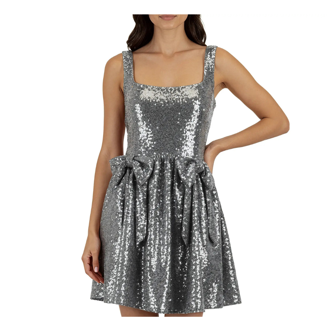 Lush Women's Bow Applique Sequin Mini Dress (2 Colors)