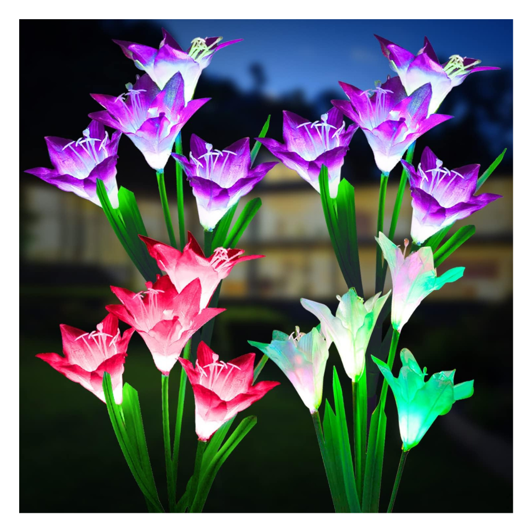 4-Pack Kooper Solar LED Lily Flowers Garden Lights With 7-Color