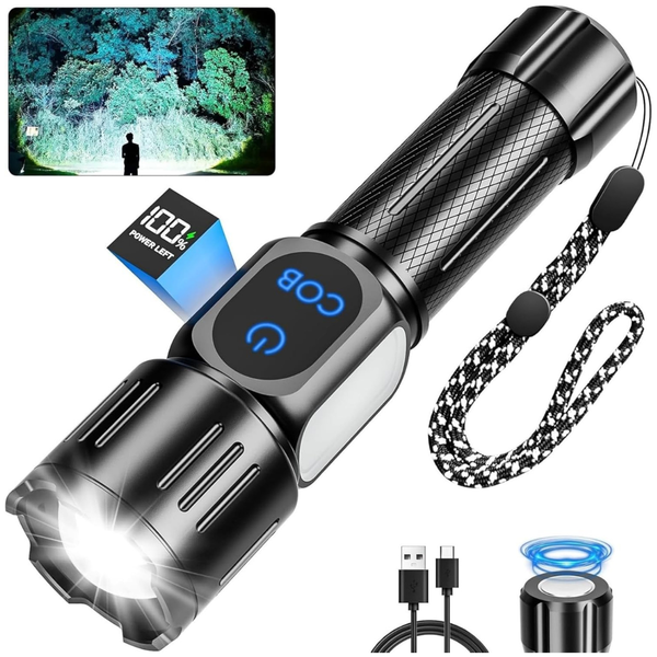 Rechargeable 99000-Lumen Tactical LED Flashlight W/ LCD Display