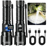 2-Pack USB-C Rechargable LED Tactical Flashlight W/ Zoom & 3-Modes
