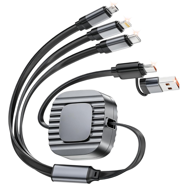 3-in-2 Universal Retractable Charging Cord With USB-A & USB-C Inputs And Lightning