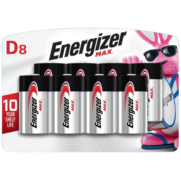 8-Pack Energizer MAX D Cell Alkaline Batteries