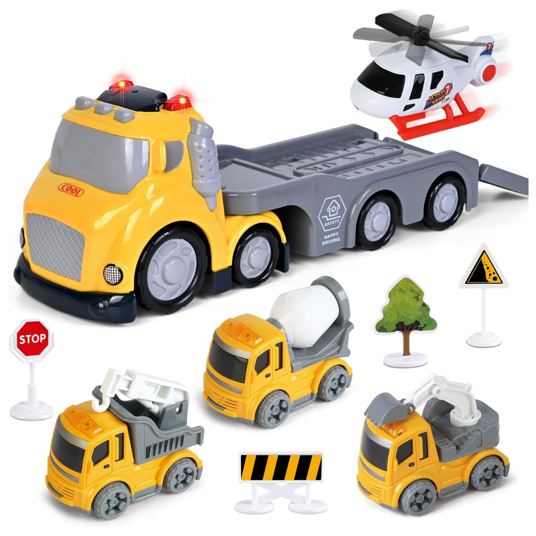 5-in-1 Construction Transport Truck Toy With Lights & Sounds