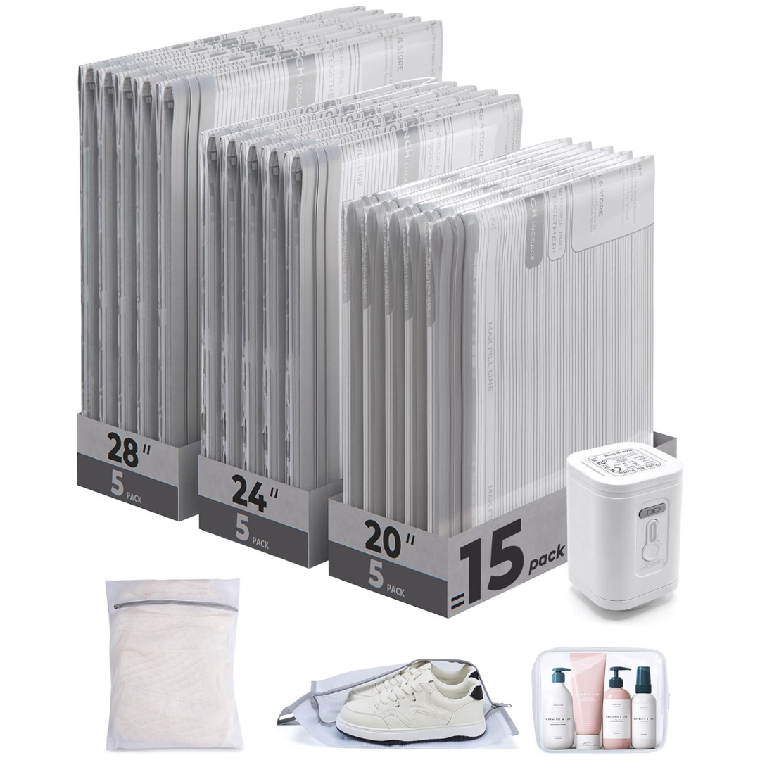 18-Pack Bagsmart Portable Vacuum Storage Bags w/ Rechargeable Pump