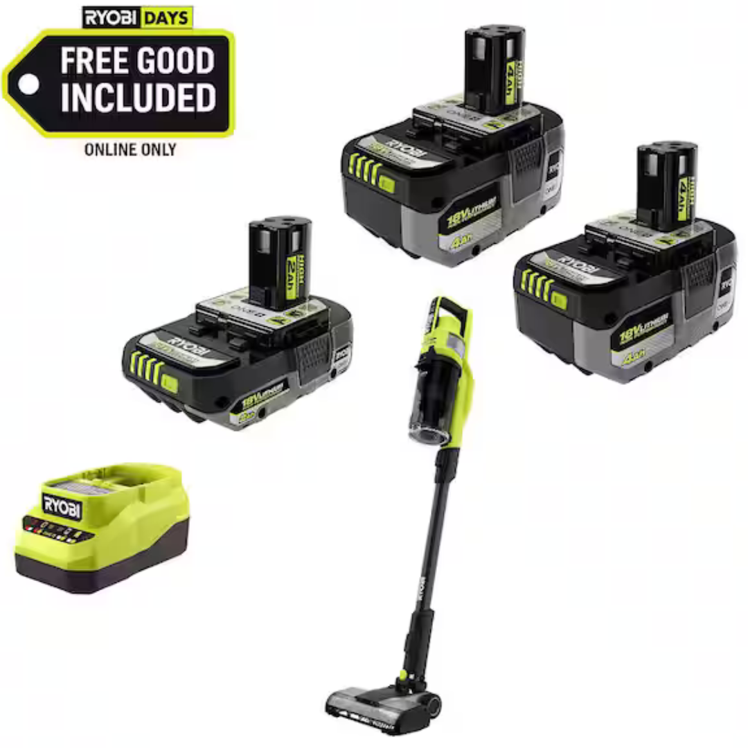 Ryobi ONE+ HP 18V Stick Vacuum + 2x 4Ah & 1x 2Ah HP Batteries & Charger