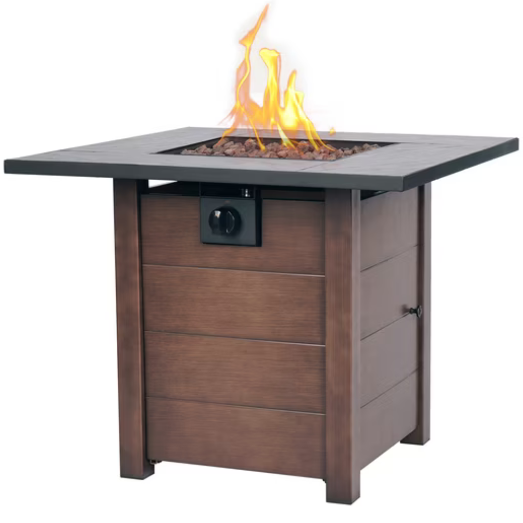 30" Square 50,000 BTU Propane Fire Pit Table with Lava Rock