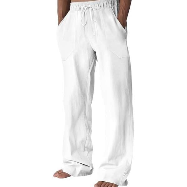Runcati Mens Drawstring Elastic Waist Casual Linen Pants