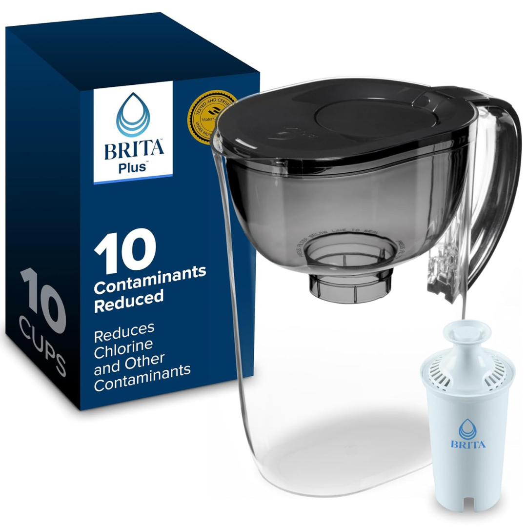 10-Cup Brita Plus Large Water Pitcher with Filter (Black)