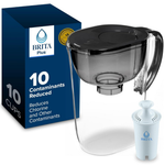10-Cup Brita Plus Large Water Pitcher with Filter (Black)