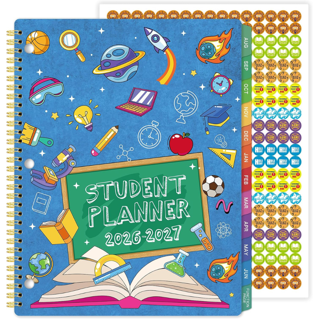 8.5" x 11" Student 2026 to 2027 Academic Planner with Monthly Tabs & Stickers