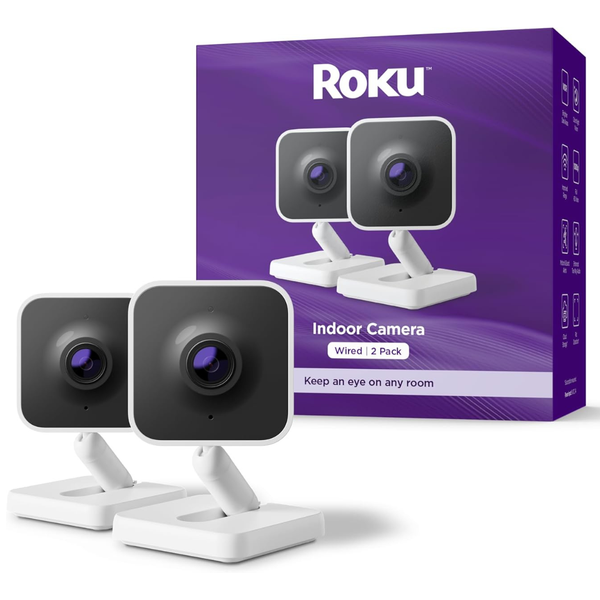 2-Pack Roku 1080p HD Color Night Vision Wi-Fi Indoor Security Camera w/ Alexa & Google