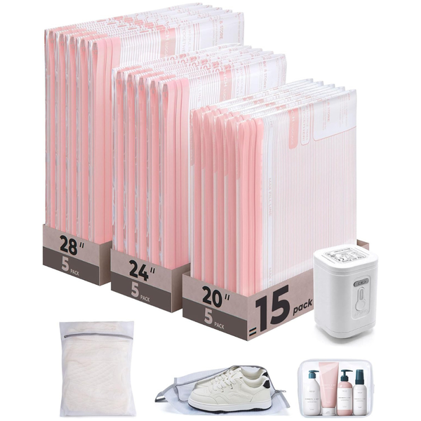 18-Pack Vacuum Storage Bags w/ Rechargeable Pump