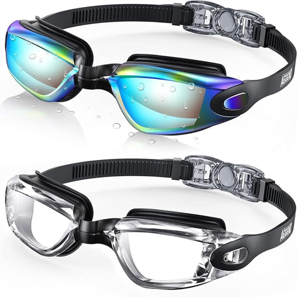 2-Pack Leakproof Anti-Fog Mirrored Swim Glasses with UV Protection
