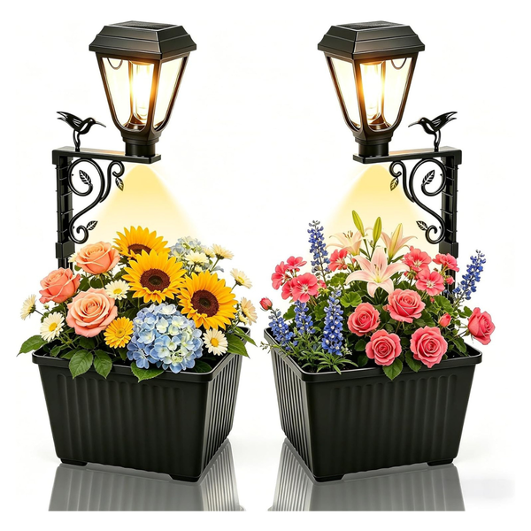 2-Pack Solar Lamp Post Light & Planter