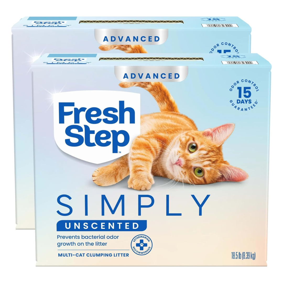 37LBS (2 X 18.5lbs) Fresh Step Advanced Simply Unscented Multi Cat Clumping Cat Litter