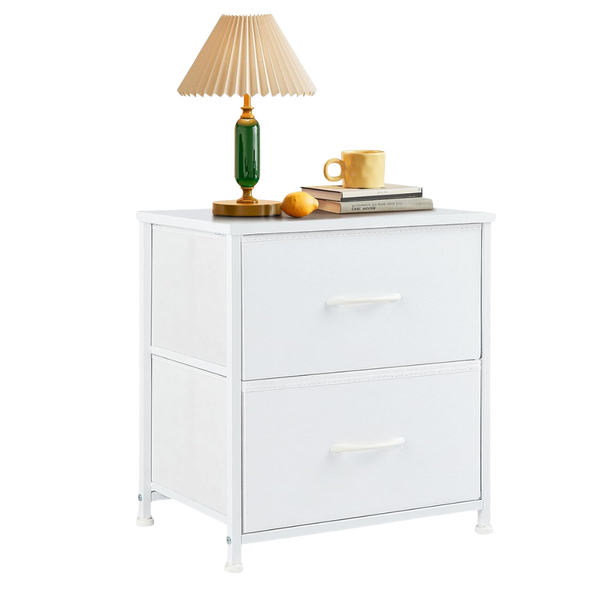 SageNest 2 Drawer Small Nightstand With Storage (White)