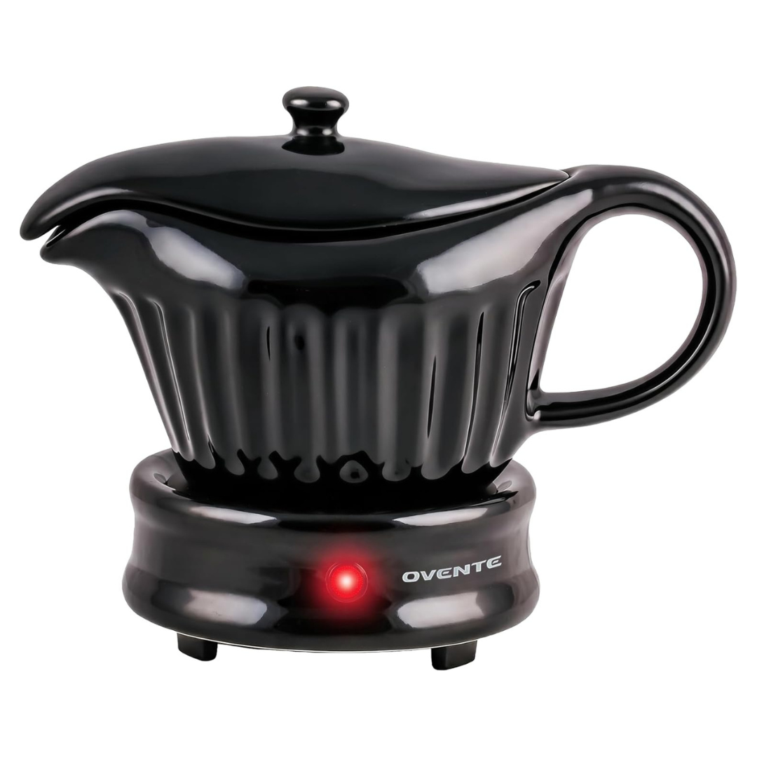 13.5 Ounce Electric Gravy Boat Warmer With Ceramic Pot And Lid