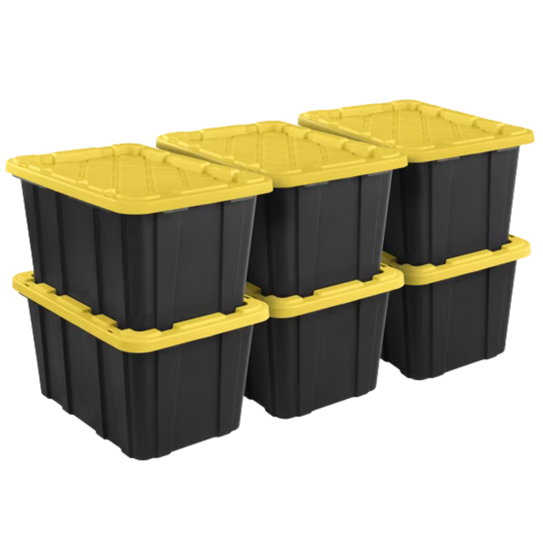 6-Pack 27-Gal Sterilite Industrial Tote Storage Bin W/ Snap-on Lids (Black/Yellow)