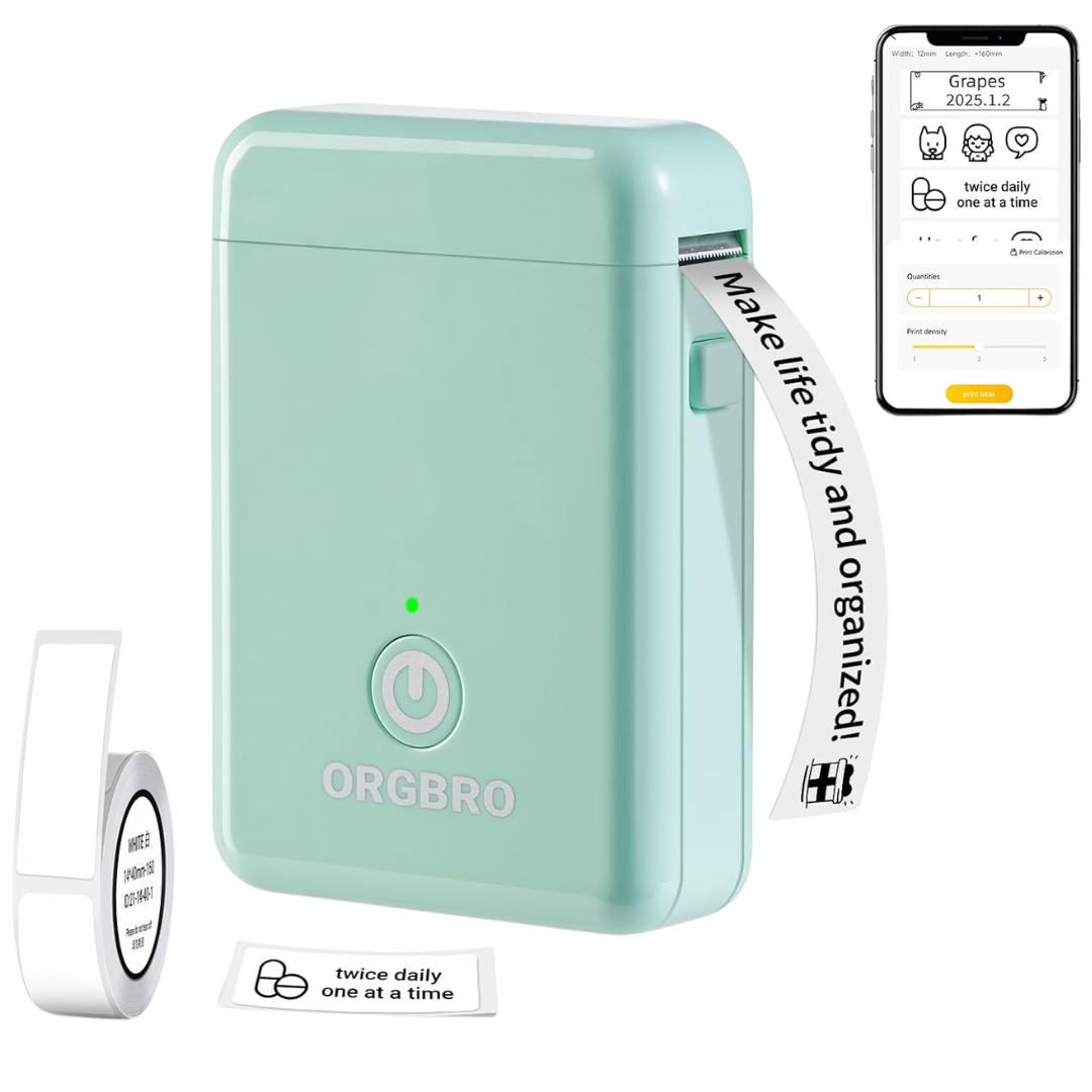 ORGBRO Label Maker Machine With Tape (X1-Green)