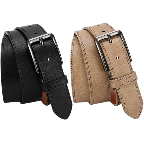 2-Pack Doopai Men's Genuine Leather Dress Belts (Black/Beige)