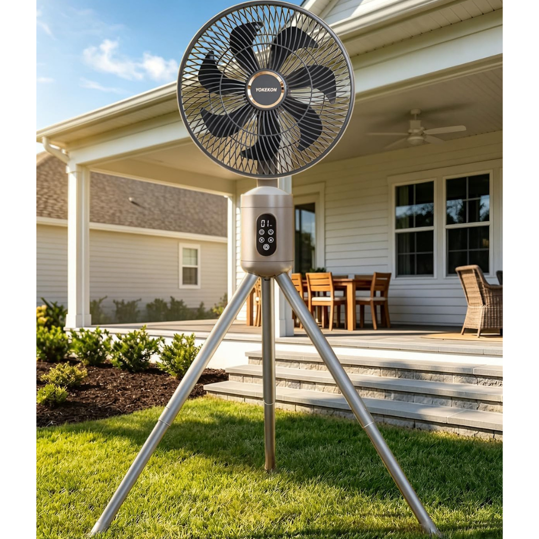 12" Cordless 8 Speeds Outdoor Patio Fan With LED Light & Remote (2 Colors)