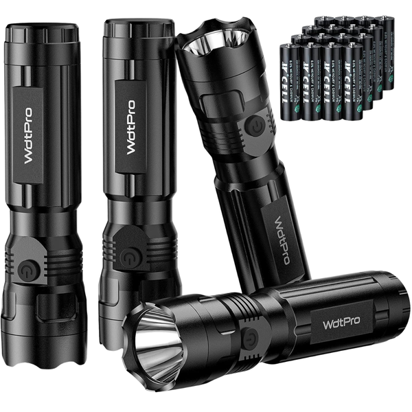 4-Pack EDC Bright LED Flashlights With 16 AAA Batteries