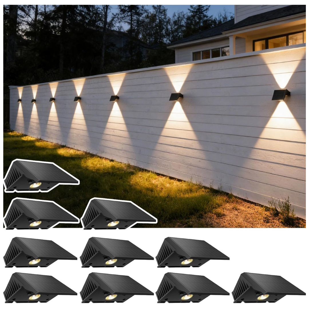 10-Pack LED Warm White Up And Down Solar Fence Lights