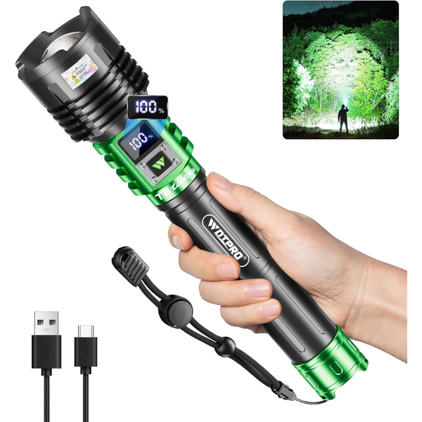 WdtPro 10000mAh Rechargeable Waterproof LED Flashlight W/LCD Display