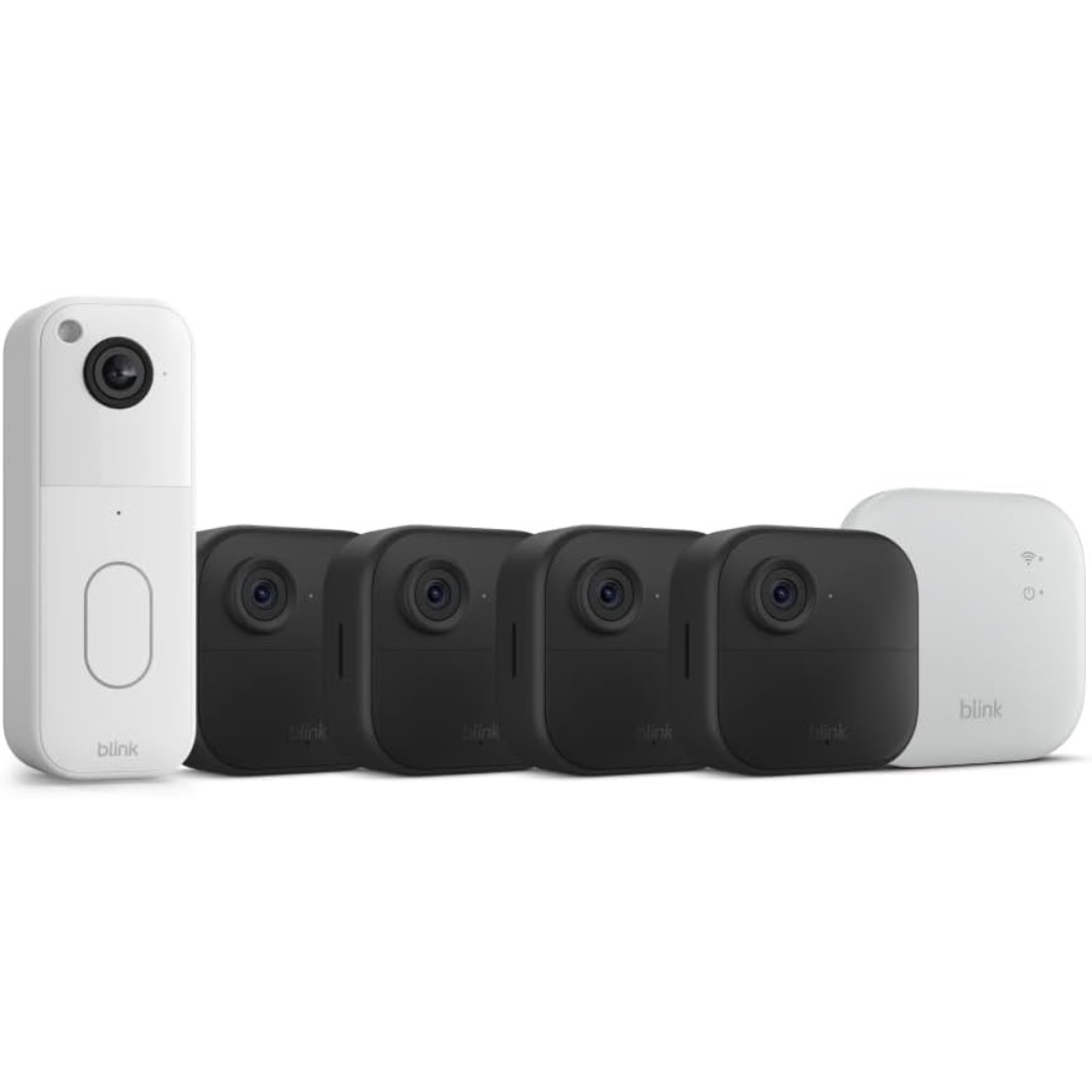 Blink Outdoor 4 XR Wireless 4-Camera System W/Sync Module + Blink Video Doorbell