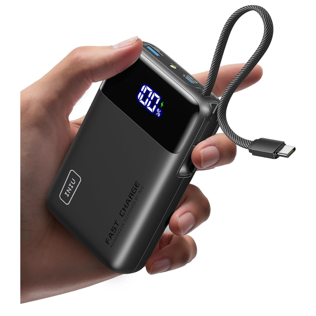 INIU 20000mAh 45W Power Bank W/ Built-In USB-C Cable (Black)