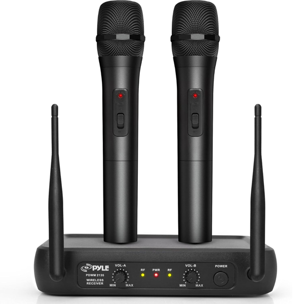 Pyle Fixed Frequency Wireless Handheld Karaoke Microphones with 2 Mics