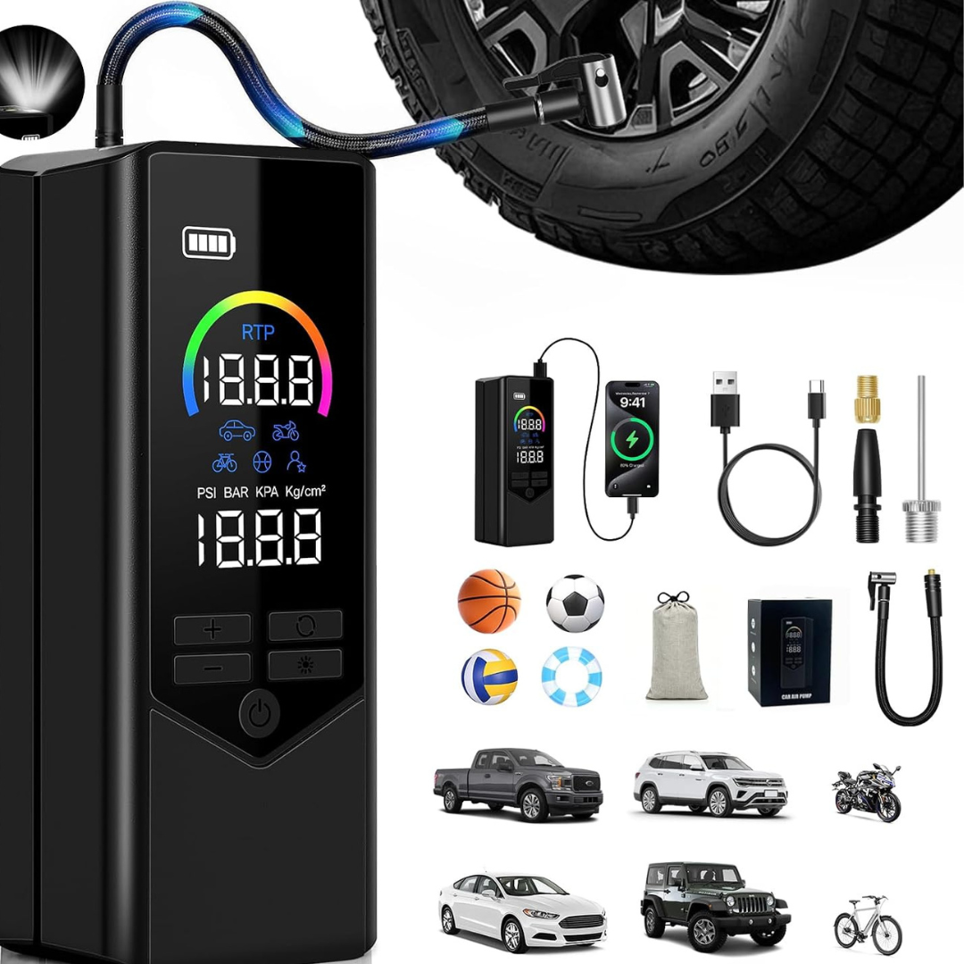 7500mAh Cordless Portable Tire Inflator Air Compressor w/ Color Screen