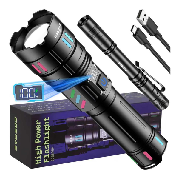 100,000 Lumen Long-Range LED Flashlight With USB-C Charging