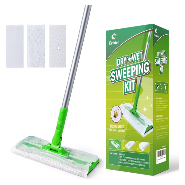 36-Refills 2-In-1 Wet & Dry Mop Kit W/ Disposable Dry & Wet Cloths