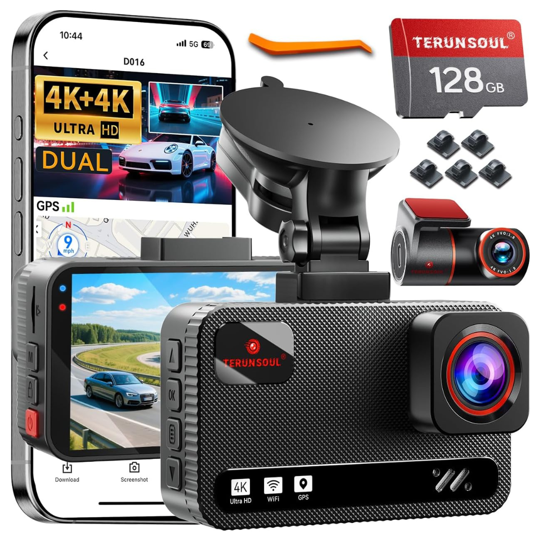 Terunsoul 4K+4K Front & Rear Car Dash Camera With 128GB Card