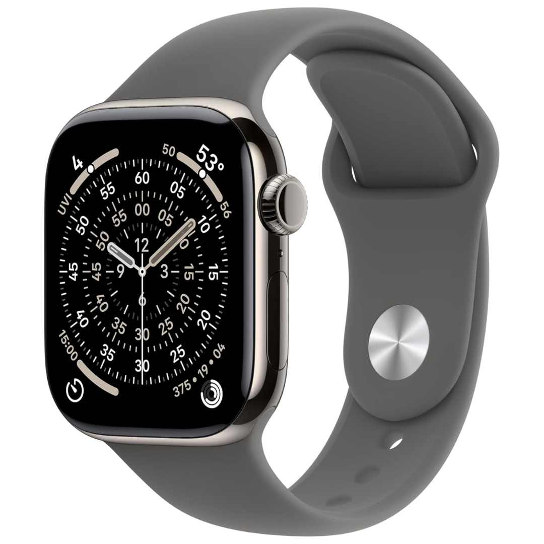 42mm Apple Watch Series 11 [GPS + Cellular] Smartwatch (Natural Titanium Case With Stone Gray Sport Band - S/M)