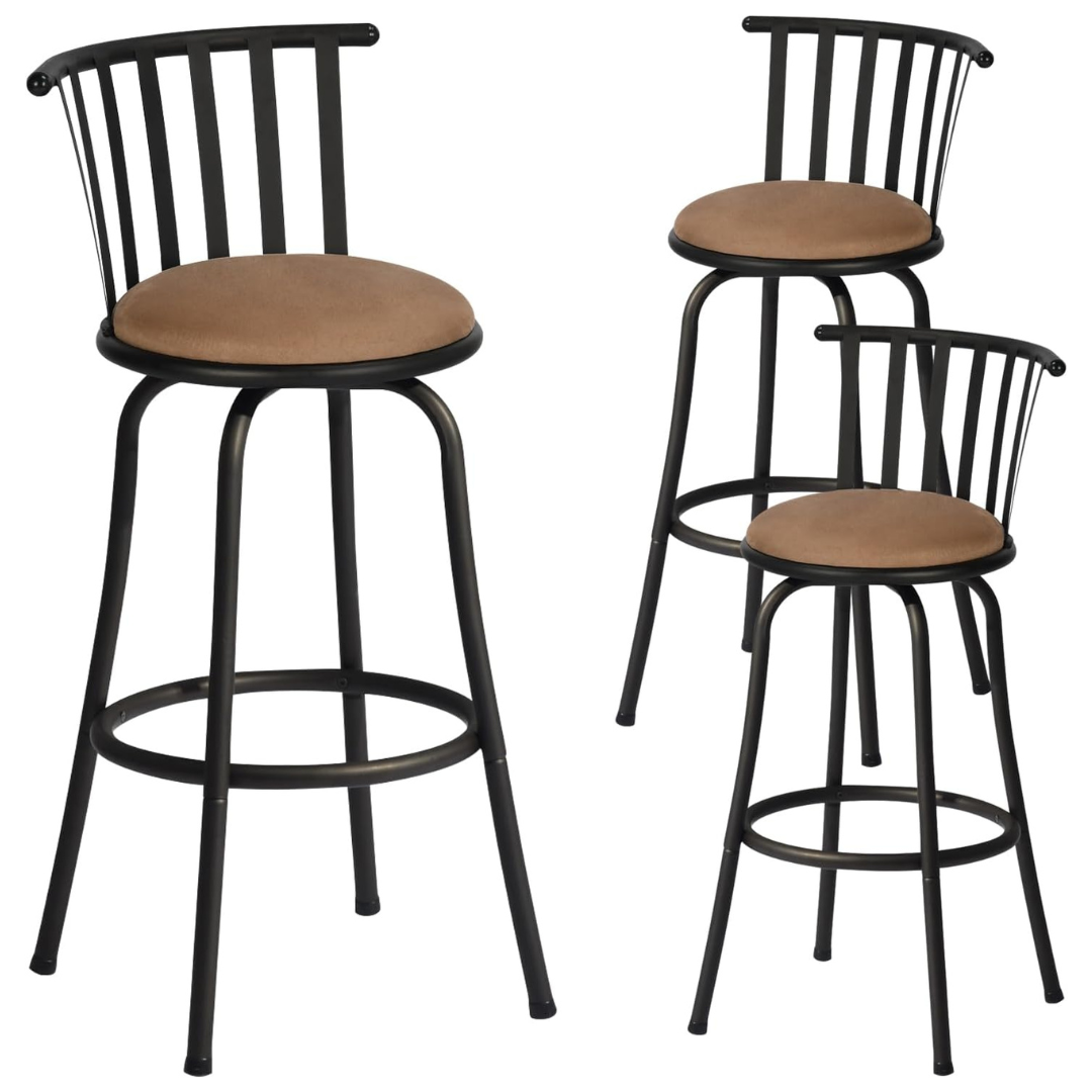 Set Of 3 FurnitureR Classic Swivel Counter Height Barstools With Back And Footrest