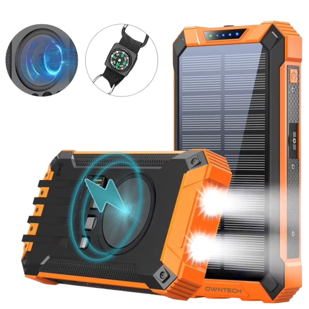 OWNTECH 30000mAh Portable Solar Charger W/ 4 Built-in Cables