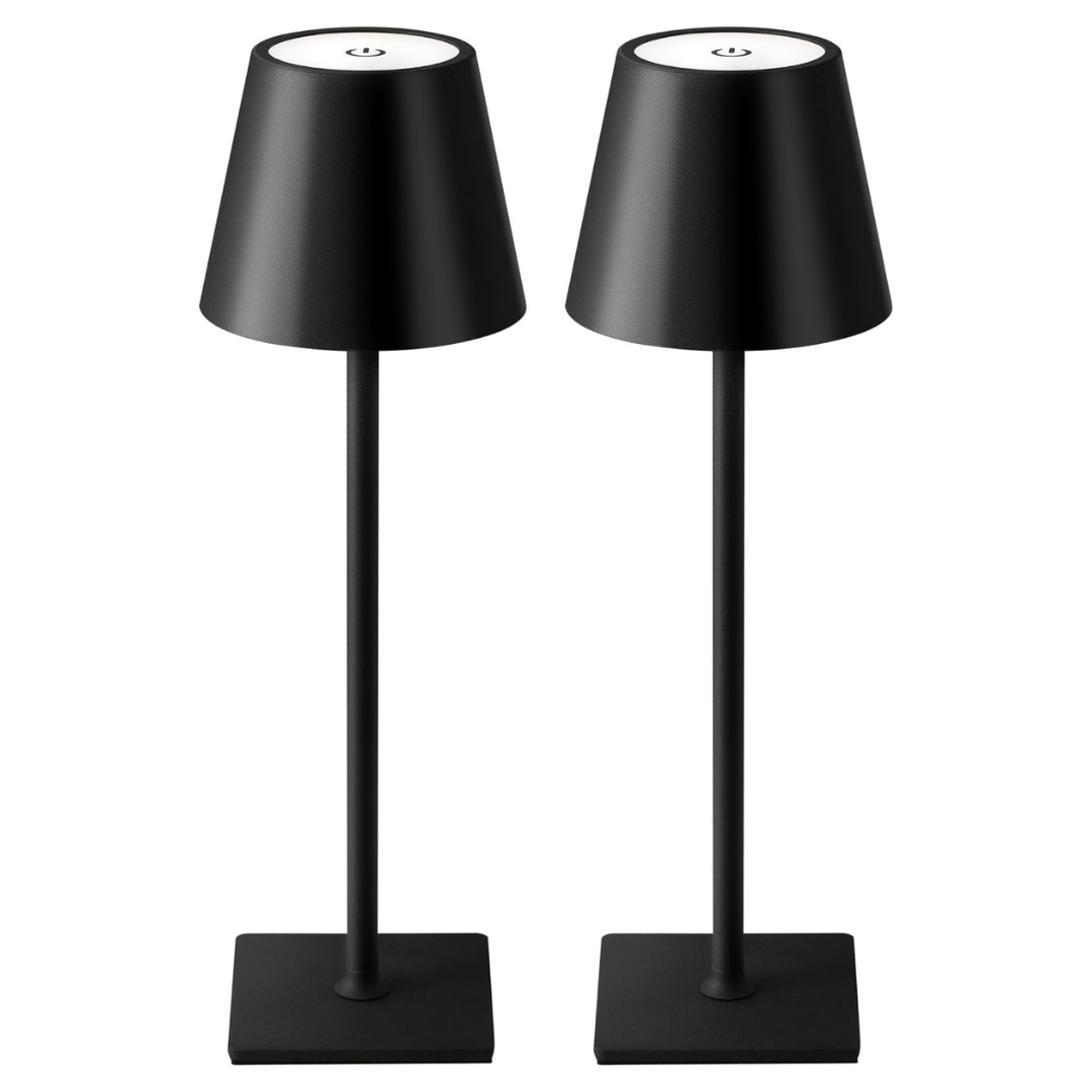 2-Pack 5000mAh Rechargeable Portable Cordless LED Table Lamps (Black)