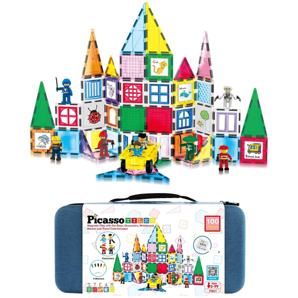 PicassoTiles 100-Piece Magnet Tile Building Block Set