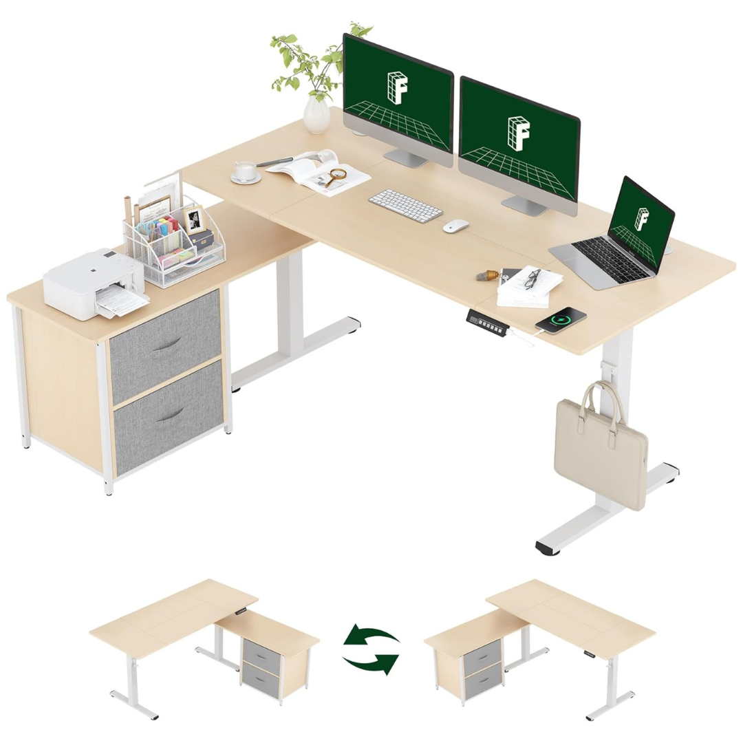 FLEXISPOT 63"x28" L-Shaped Height Adjustable Standing Desk
