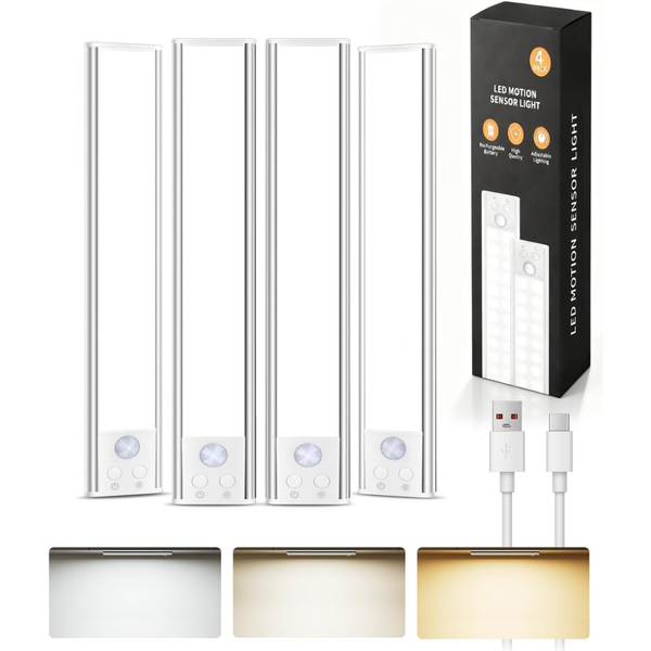 4-Pack SZOKLED 9.84" Motion Sensor Rechargeable Dimmable Lights (White)